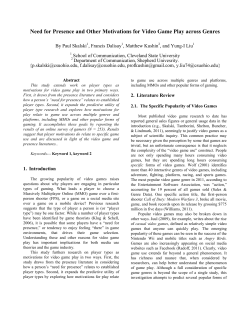 Need for Presence and Other Motivations for Video Game Play