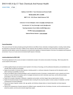 ENV H 405 A Sp 17: Toxic Chemicals And Human Health