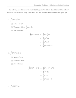 Integration Worksheet - Substitution Method Solutions