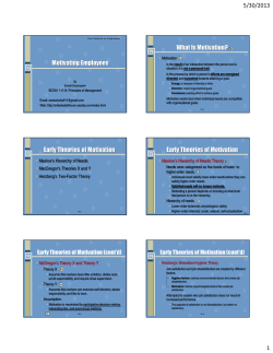 Motivating Employees What Is Motivation? Early Theories of