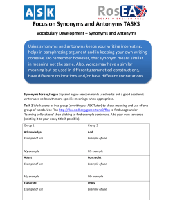 Focus on Synonyms and Antonyms TASKS