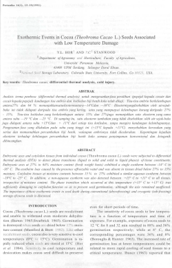 Exothermic Events in Cocoa (Theobroma Cacao L.) Seeds