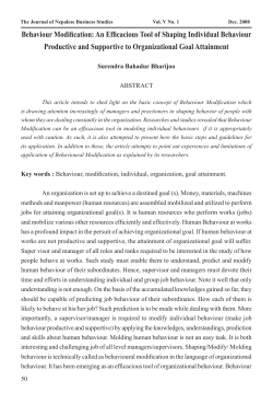 Behaviour Modification: An Efficacious Tool of Shaping