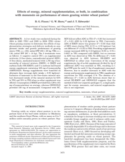 Effects of energy, mineral supplementation, or both, in