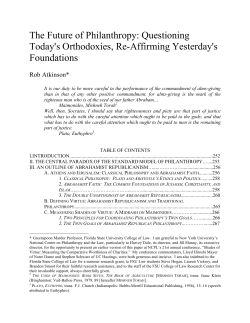 The Future of Philanthropy: Questioning Today`s Orthodoxies, Re