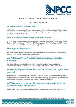 Automatic Number Plate Recognition (ANPR) Factsheet &ndash; April 2016