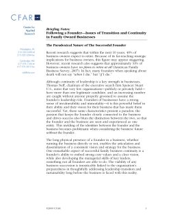 Following a Founder&mdash;Issues of Transition and Continuity in Family