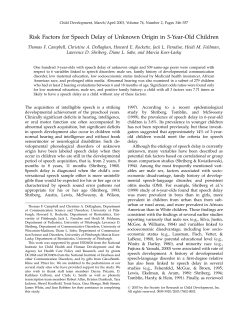Risk factors for speech delay of unknown origin in 3-year