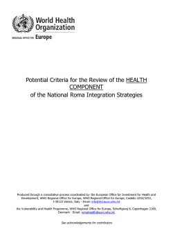 Potential Criteria for the Review of the HEALTH COMPONENT of the