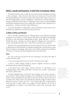 Ethics, morals and business. A brief intro to business ethics 1