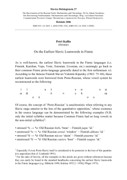 On the Earliest Slavic Loanwords in Finnic