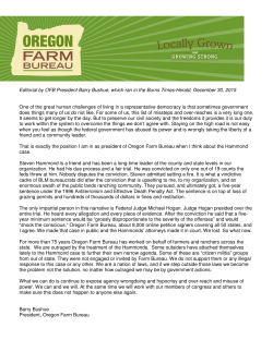 Editorial by OFB President Barry Bushue, which ran in the Burns