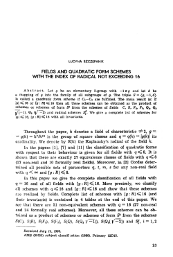 fields and quadratic form schemes with the index of radical not
