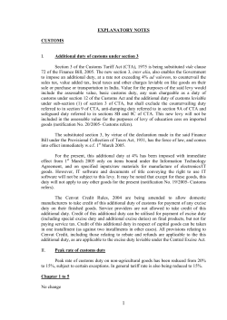 EXPLANATORY NOTES CUSTOMS I. Additional duty of customs