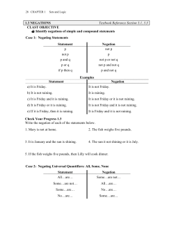 1.3 NEGATIONS Textbook Reference Section 3.1, 3.3 CLAST