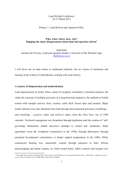 Land Divided Conference 24-27 March 2013 Plenary 1: Land