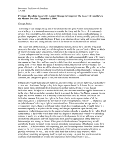 The Roosevelt Corollary to the Monroe Doctrine (December 6, 1904)