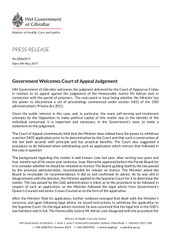 PRESS RELEASE - Government of Gibraltar