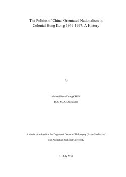 The Politics of China-Orientated Nationalism in Colonial Hong Kong