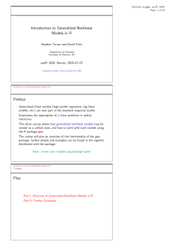 Introduction to Generalized Nonlinear Models in R Preface Plan
