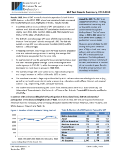 SAT Test Results Summary, 2012-2013