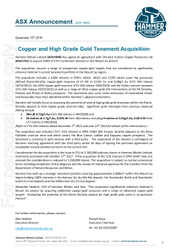 Copper and Gold Tenements Acquired