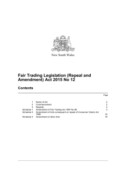Fair Trading Legislation (Repeal and Amendment