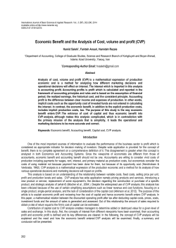 Economic Benefit and the Analysis of Cost, volume and profit (CVP)