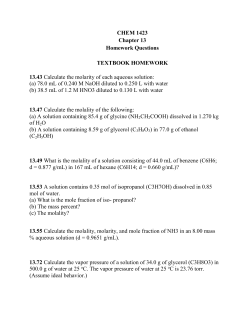 CHEM 1423 Chapter 13 Homework Questions TEXTBOOK