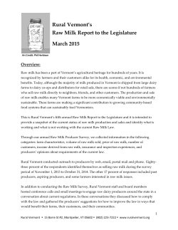 Rural Vermont`s 2015 Raw Milk Report to the legislature