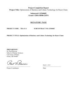 Project Completion Report Project Title: Optimization of Hatchery