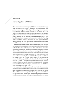 Introduction: Anthropology Goes to Wall Street