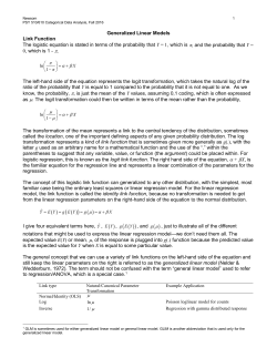 Generalized Linear Models Link Function The logistic equation is