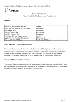 Ontario Ministry of the Environment - Record of Site