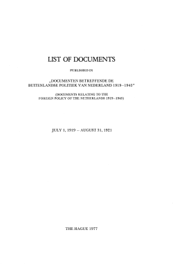 List of Documents 1 juli 1919 - 31 augustus 1921