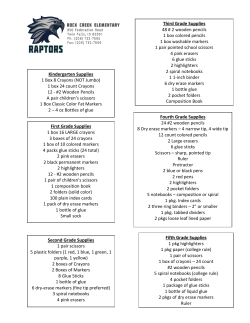 Kindergarten Supplies 1 Box 8 Crayons (NOT Jumbo) 1 box 24