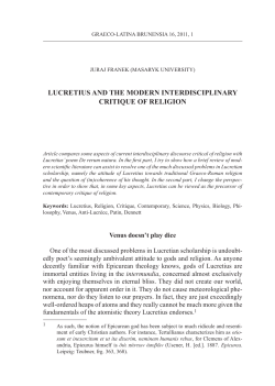 Lucretius and the modern interdiscipLinary critique of reLigion