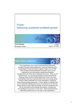 Foods: Delivering sustained profitable growth