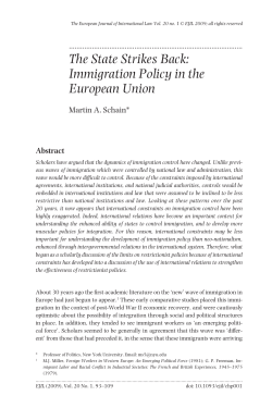 The State Strikes Back: Immigration Policy in the European Union