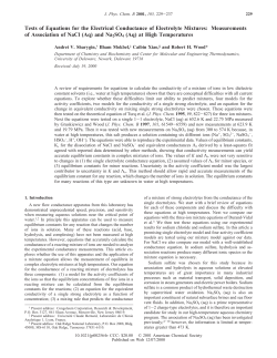 Tests of Equations for the Electrical Conductance of Electrolyte