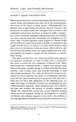Rhetoric, Topoi, and Scientific Revolutions Kenneth S. Zagacki and