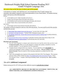 Medina Kida 2015 English 9 and Pre AP Summer Reading