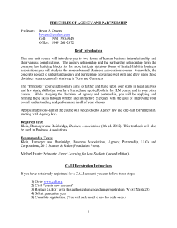PRINCIPLES OF AGENCY AND PARTNERSHIP Professor: Bryan S