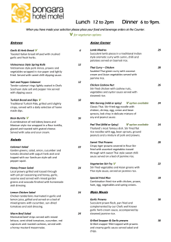 Dinner Menu - Dongara Hotel Motel