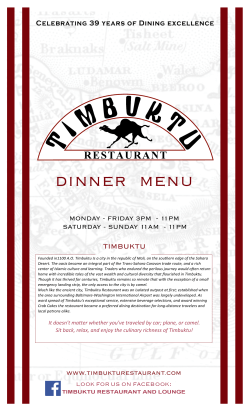 dinner menu - Timbuktu Restaurant