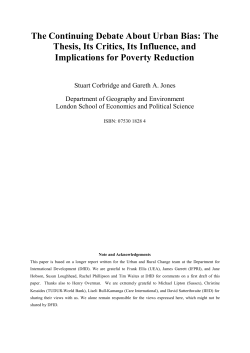 The Continuing Debate About Urban Bias: The Thesis, Its Critics, Its
