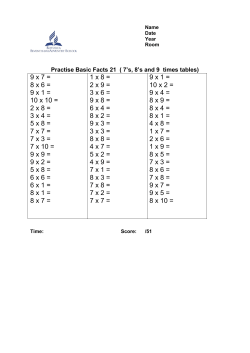 9 x 7 = 8 x 6 = 9 x 1 = 10 x 10 = 2 x 8 = 3 x 4 = 5 x 8 = 7 x 7 = 7 x 3