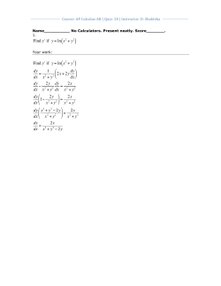 Find y` if y = ln x2 + y2 Find y` if y = ln x2 + y2 dy dx = 1 2x+2y dy dx