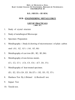 SUB &ndash; ENGINEERING METALLURGY 1. Study of crystal structure 2
