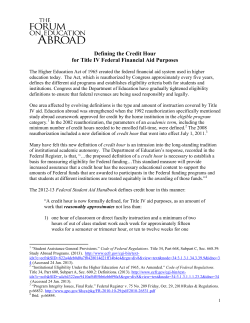 Defining the Credit Hour for Title IV Federal Financial Aid
